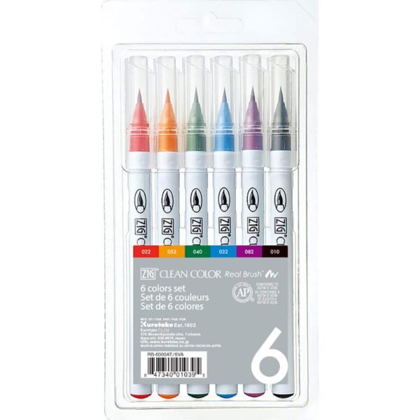 Zig Clean Color Pensel Pen Saet m. 6 stk
